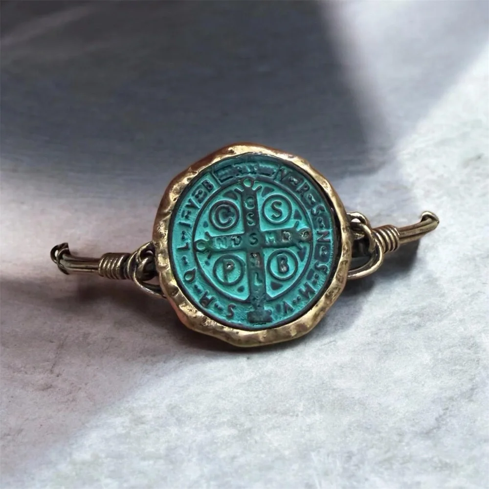 Turquoise Patina Saint Brass bangle - Picture 1 of 2